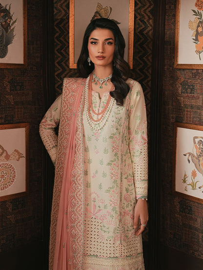 Noirea Embroidered Chiffon - Cream 3pc Formal (Replica)