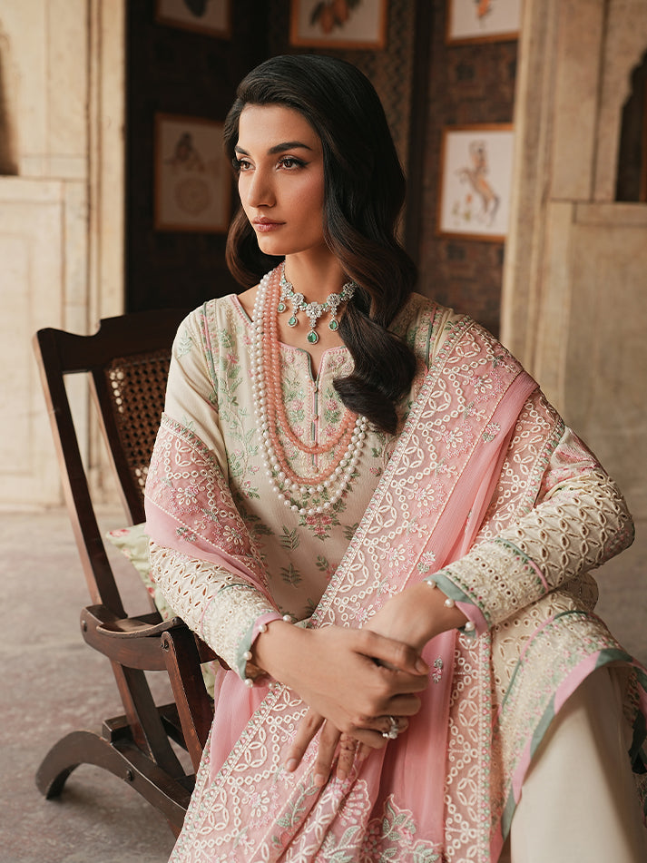Noirea Embroidered Chiffon - Cream 3pc Formal (Replica)
