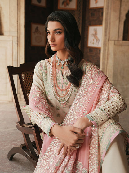 Noirea Embroidered Chiffon - Cream 3pc Formal (Replica)
