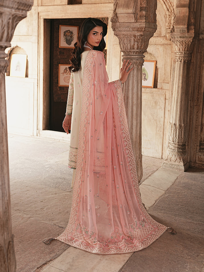 Noirea Embroidered Chiffon - Cream 3pc Formal (Replica)
