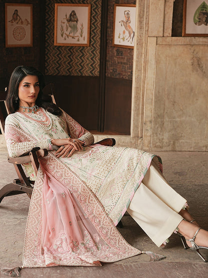 Noirea Embroidered Chiffon - Cream 3pc Formal (Replica)
