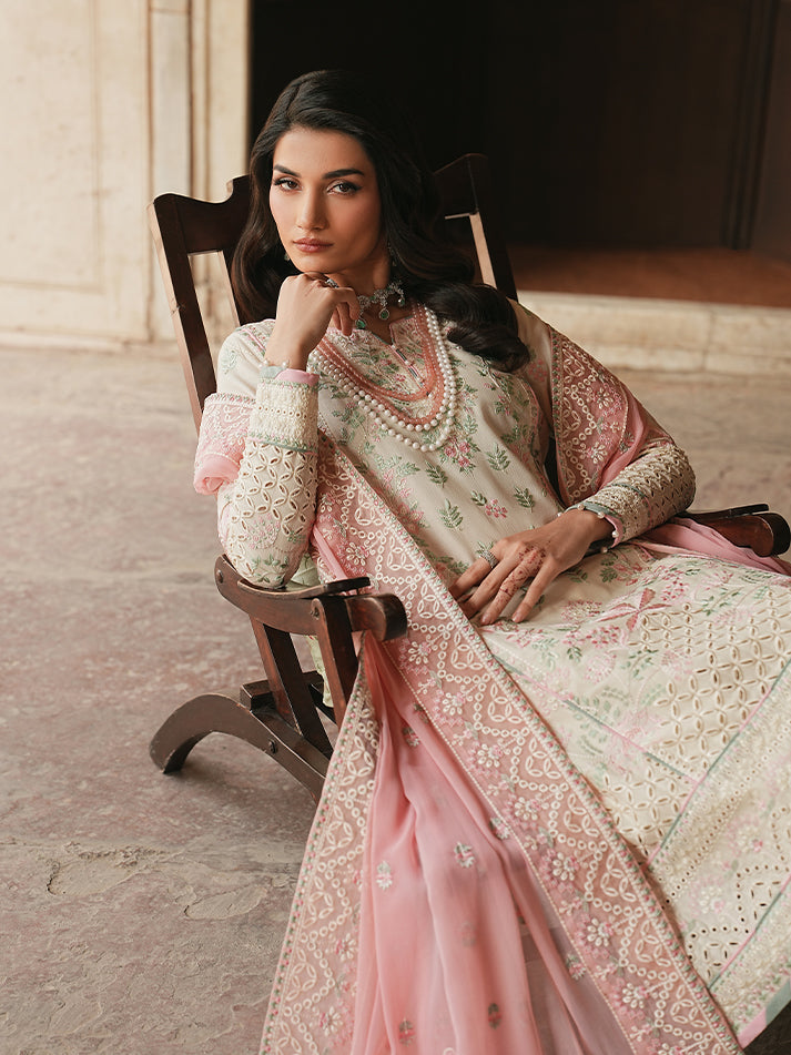 Noirea Embroidered Chiffon - Cream 3pc Formal (Replica)