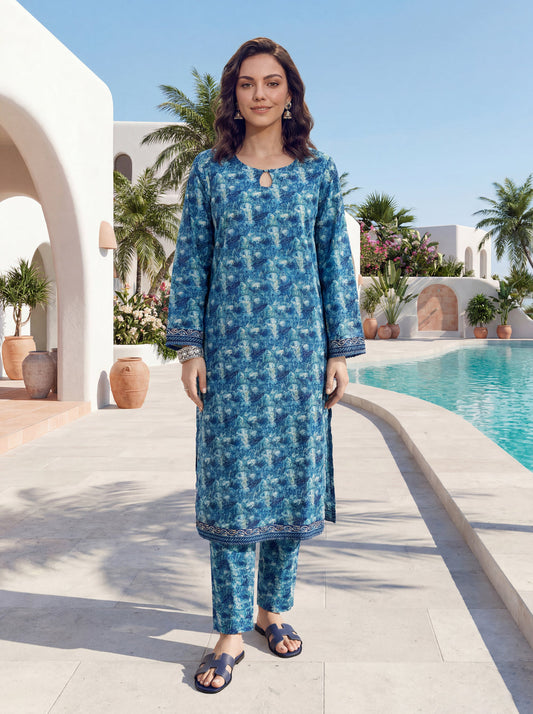 Turquoise - Elaya 2pc Unstitched Lawn Suit