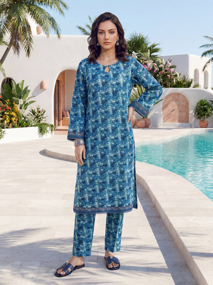Turquoise - Elaya 2pc Unstitched Lawn Suit