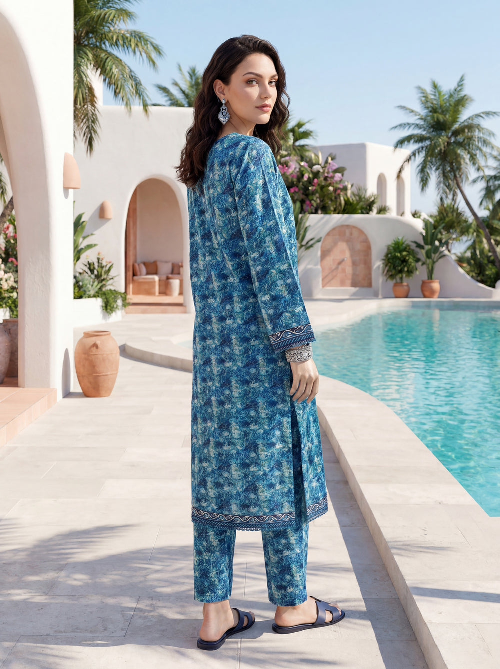 Turquoise - Elaya 2pc Unstitched Lawn Suit