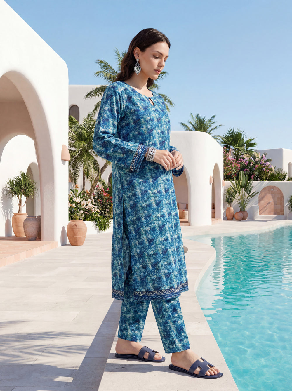 Turquoise - Elaya 2pc Unstitched Lawn Suit