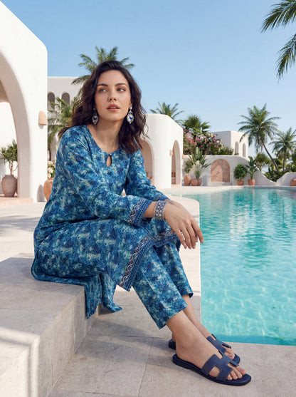 Turquoise - Elaya 2pc Unstitched Lawn Suit