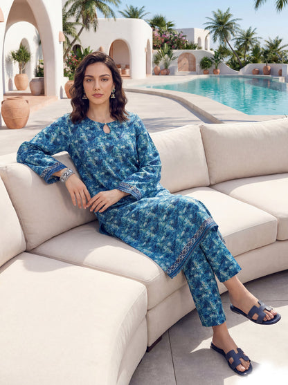 Turquoise - Elaya 2pc Unstitched Lawn Suit