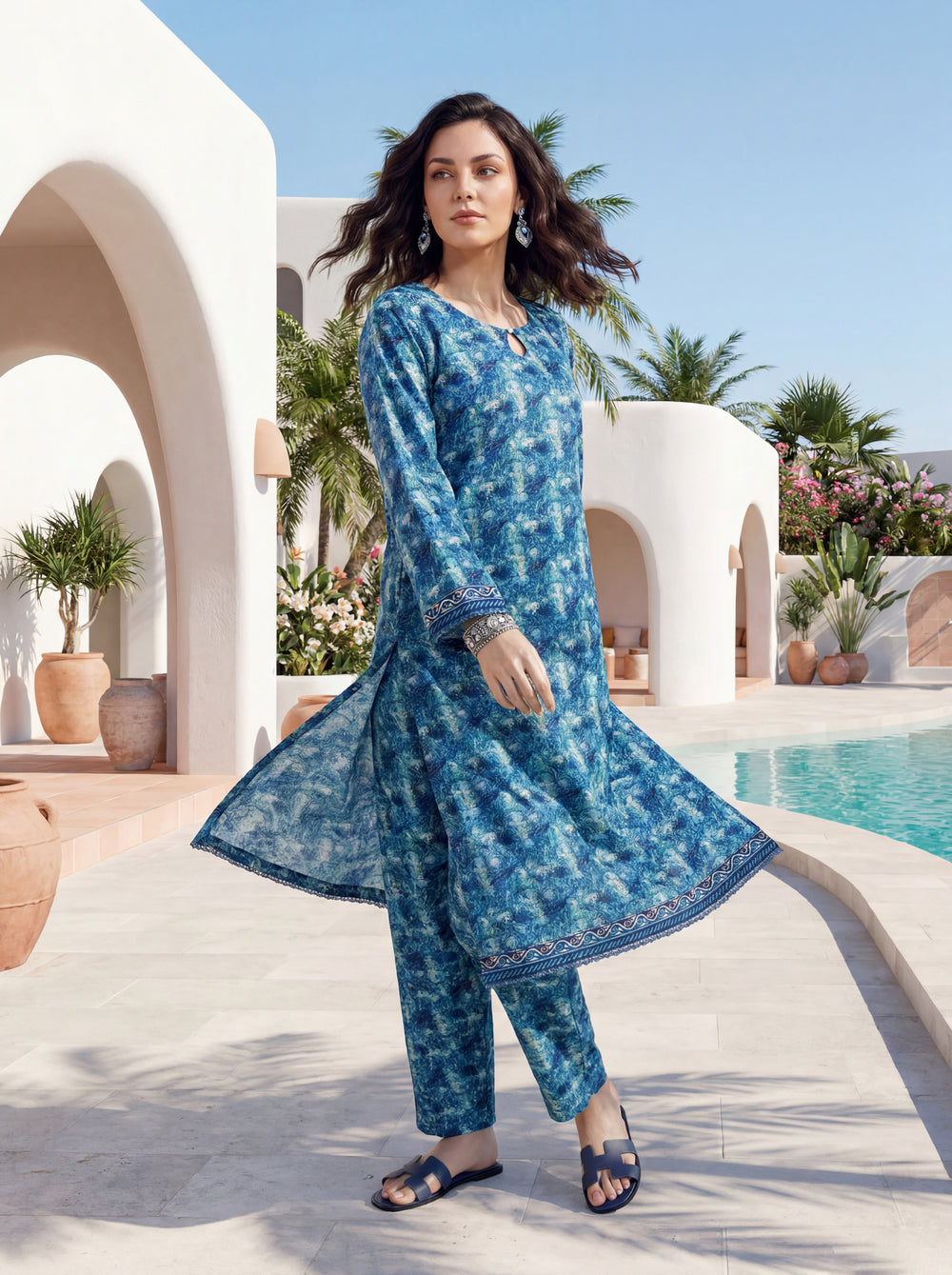 Turquoise - Elaya 2pc Unstitched Lawn Suit