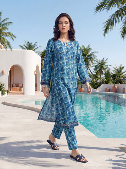 Turquoise - Elaya 2pc Unstitched Lawn Suit