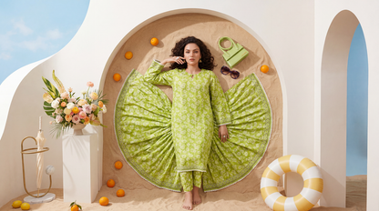 Green - Elaya 2pc Unstitched Lawn Suit