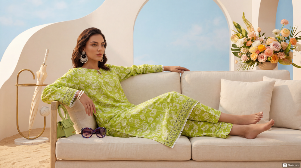 Green - Elaya 2pc Unstitched Lawn Suit