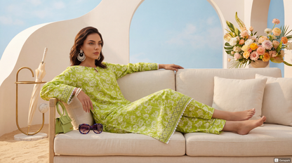 Green - Elaya 2pc Unstitched Lawn Suit