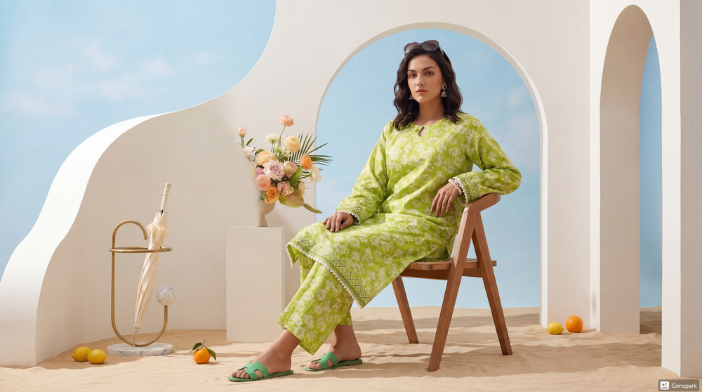 Green - Elaya 2pc Unstitched Lawn Suit