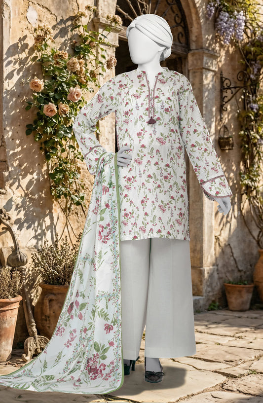 Mtj 3 PIECE PRINTED TEXTURED LAWN SUIT - Off-White (UNSTITCHED)
