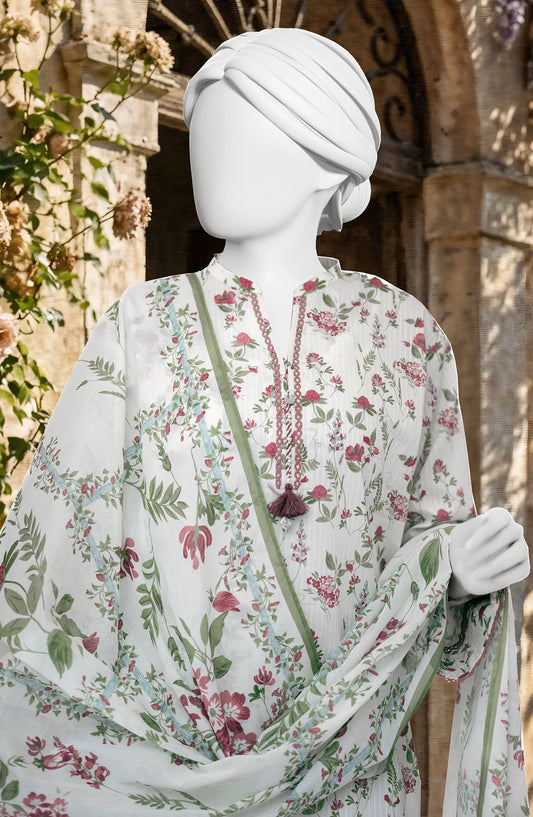 Mtj 3 PIECE PRINTED TEXTURED LAWN SUIT - Off-White (UNSTITCHED)