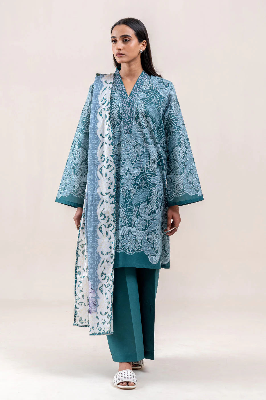 BeechTree 3 PIECE PRINTED LAWN SUIT-TRAPICHE EMERALD (UNSTITCHED)