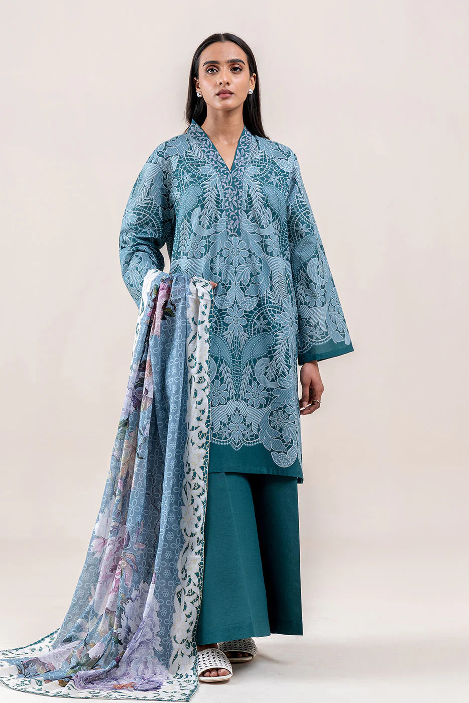 BeechTree 3 PIECE PRINTED LAWN SUIT-TRAPICHE EMERALD (UNSTITCHED)