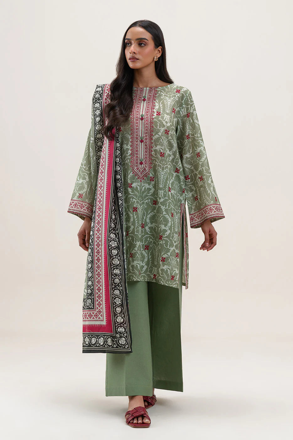 BeechTree 3 PIECE PRINTED LAWN SUIT-BAROQUE MEADOW (UNSTITCHED)