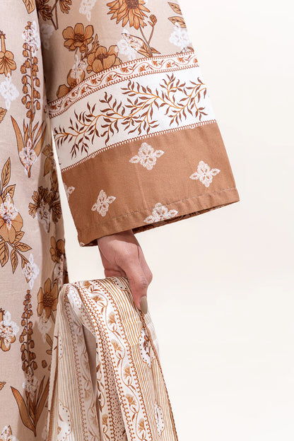 BeechTree 3 PIECE PRINTED LAWN SUIT-PRISTINE BEIGE (UNSTITCHED)