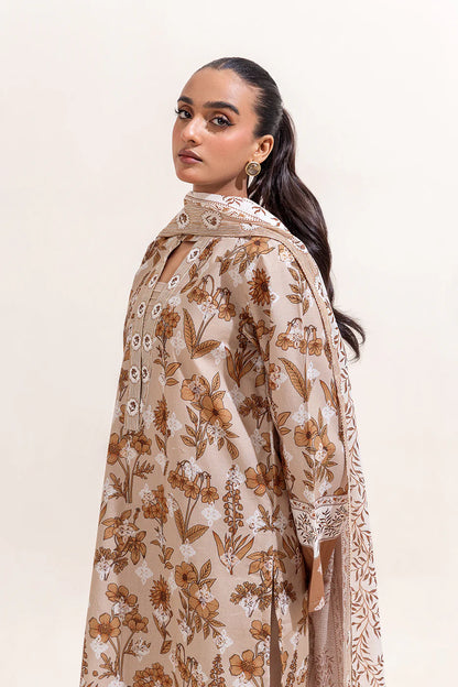 BeechTree 3 PIECE PRINTED LAWN SUIT-PRISTINE BEIGE (UNSTITCHED)