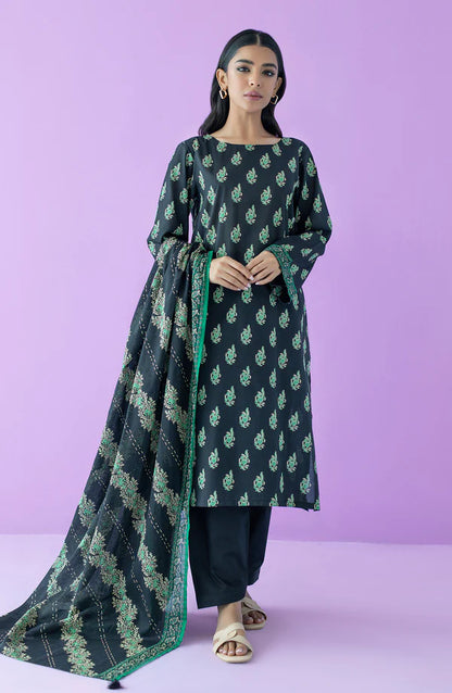 Orient 3 PIECE PRINTED LAWN SUIT- Black (UNSTITCHED)