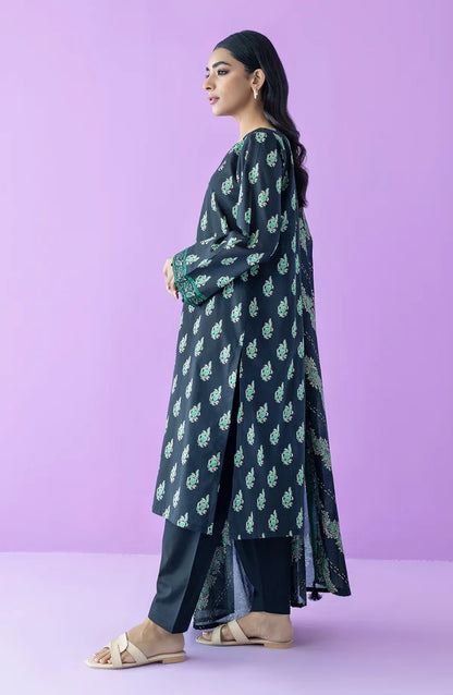 Orient 3 PIECE PRINTED LAWN SUIT- Black (UNSTITCHED)