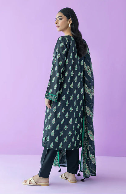 Orient 3 PIECE PRINTED LAWN SUIT- Black (UNSTITCHED)