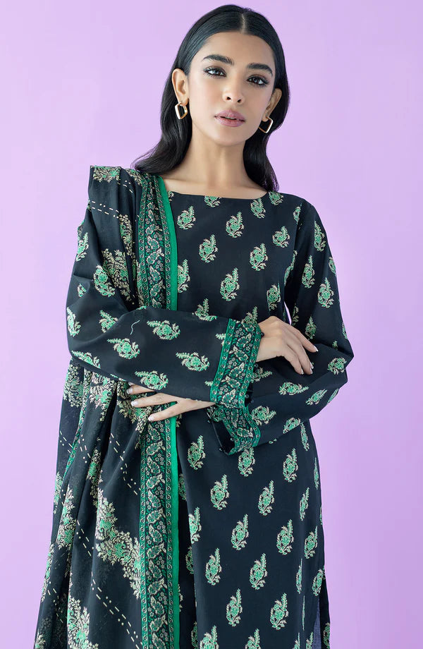 Orient 3 PIECE PRINTED LAWN SUIT- Black (UNSTITCHED)