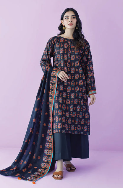 Orient 3 PIECE PRINTED LAWN SUIT- Dark-Blue (UNSTITCHED)