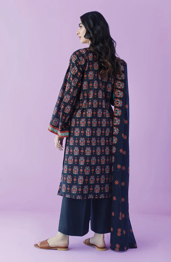 Orient 3 PIECE PRINTED LAWN SUIT- Dark-Blue (UNSTITCHED)