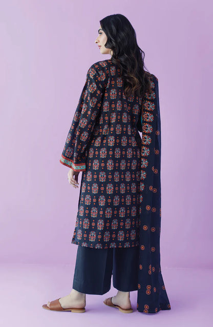 Orient 3 PIECE PRINTED LAWN SUIT- Dark-Blue (UNSTITCHED)