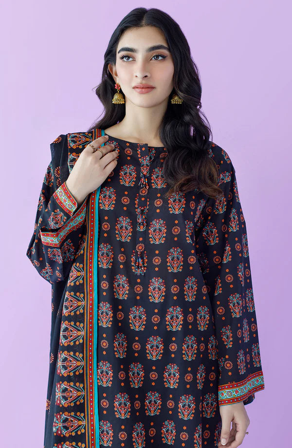 Orient 3 PIECE PRINTED LAWN SUIT- Dark-Blue (UNSTITCHED)