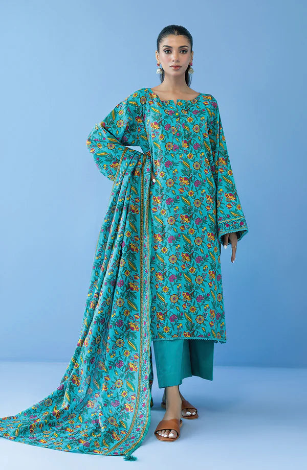 Orient 3 PIECE PRINTED LAWN SUIT- Sea Green (UNSTITCHED)