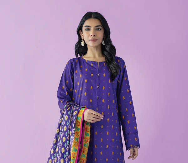 Orient 3 PIECE PRINTED LAWN SUIT- Purple (UNSTITCHED)