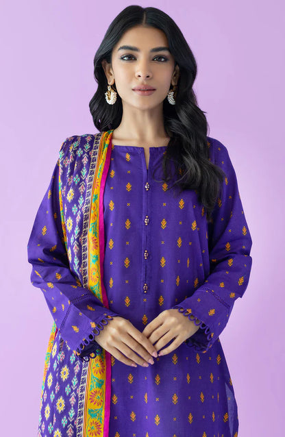 Orient 3 PIECE PRINTED LAWN SUIT- Purple (UNSTITCHED)
