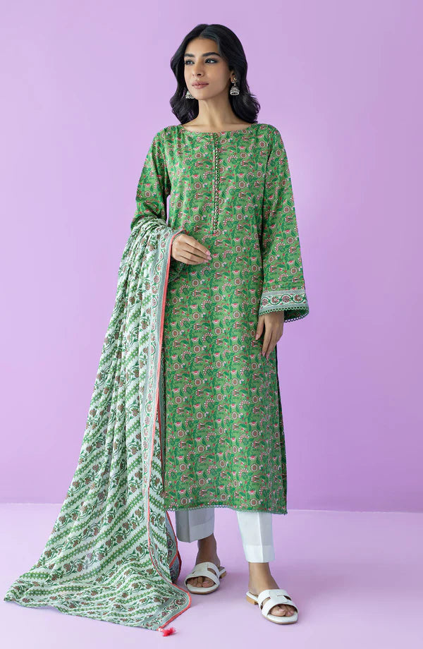 Orient 3 PIECE PRINTED LAWN SUIT- Green (UNSTITCHED)