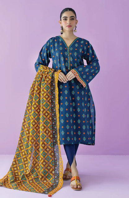 Orient 3 PIECE PRINTED LAWN SUIT- Blue (UNSTITCHED)