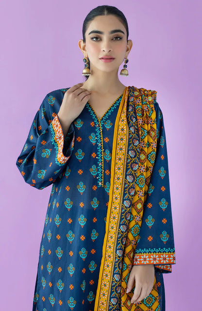 Orient 3 PIECE PRINTED LAWN SUIT- Blue (UNSTITCHED)