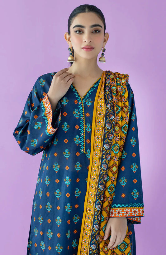 Orient 3 PIECE PRINTED LAWN SUIT- Blue (UNSTITCHED)
