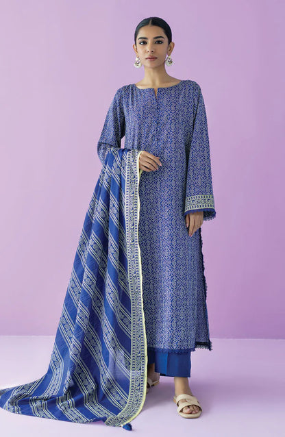 Orient 3 PIECE PRINTED LAWN SUIT- Blue (UNSTITCHED)