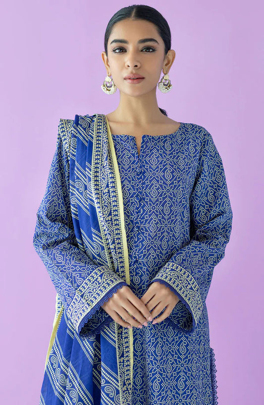 Orient 3 PIECE PRINTED LAWN SUIT- Blue (UNSTITCHED)