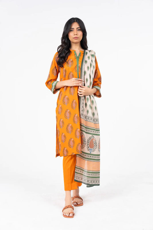 Alkaram 3pc Unstitched Khaddar Suit | Orange