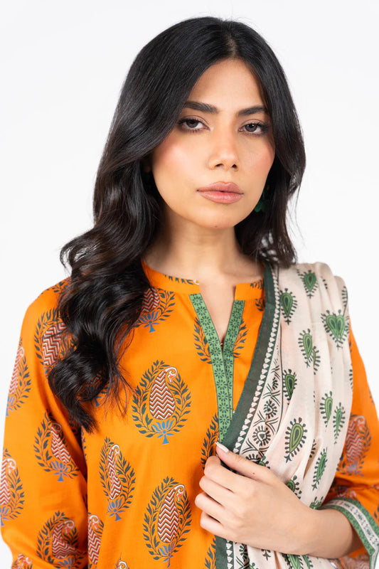 Alkaram 3pc Unstitched Khaddar Suit | Orange