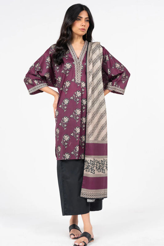 Alkaram 3pc Unstitched Khaddar Suit | Maroon