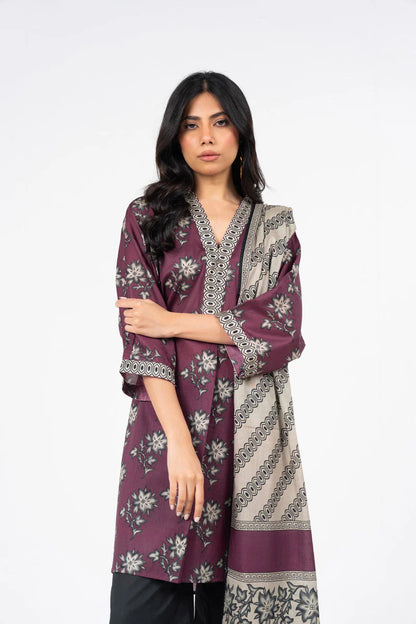 Alkaram 3pc Unstitched Khaddar Suit | Maroon