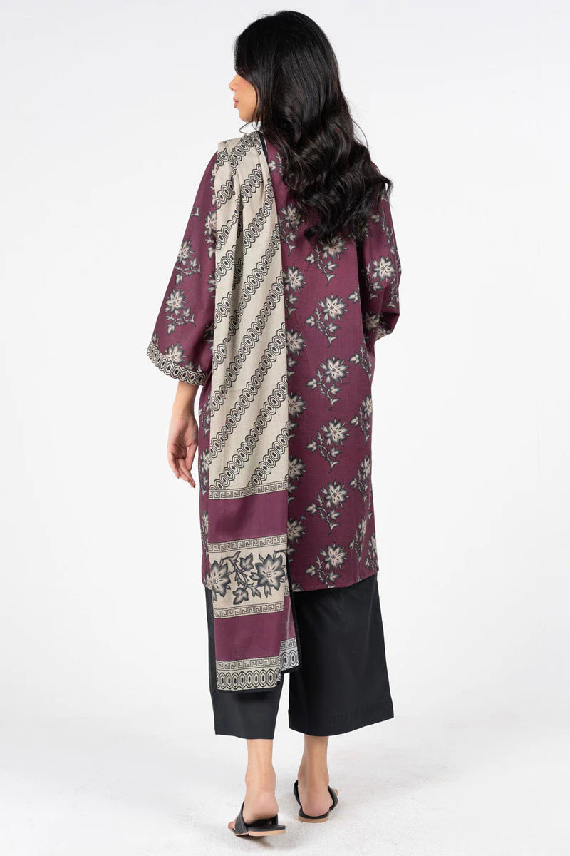Alkaram 3pc Unstitched Khaddar Suit | Maroon