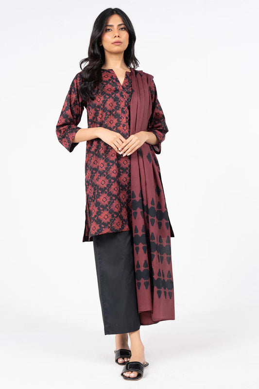 Alkaram 3pc Unstitched Khaddar Suit | Red