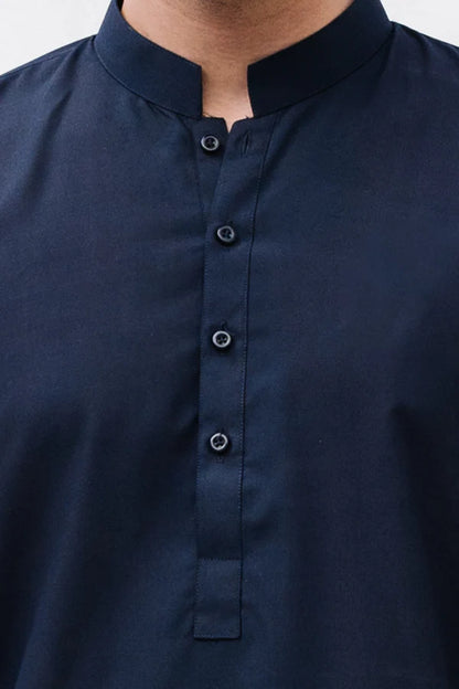 Navy Blue Zellbury Mens Wash and Wear unstitched suit worn by a model showcasing a sharp tailored fit for Summer 2026.