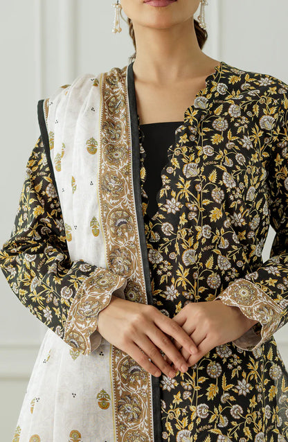 Orient 3 PIECE PRINTED LAWN SUIT- Black (UNSTITCHED)